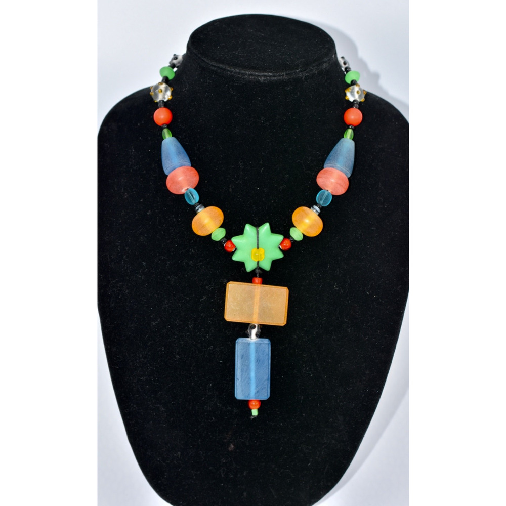 TERESA GOODALL "RUMBA" Chunky Whimsy Glass Lucite Resin 18' Necklace